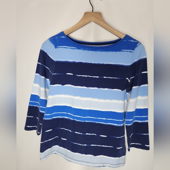 Talbots Tops - Talbots Women's Bateau Neck Tie Dye Blue Stripes Small